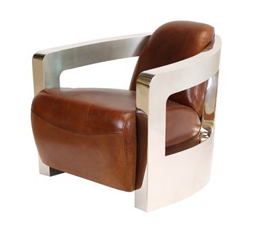 Läder/Stainless Art deko-stol i färgen Vintage Cigar